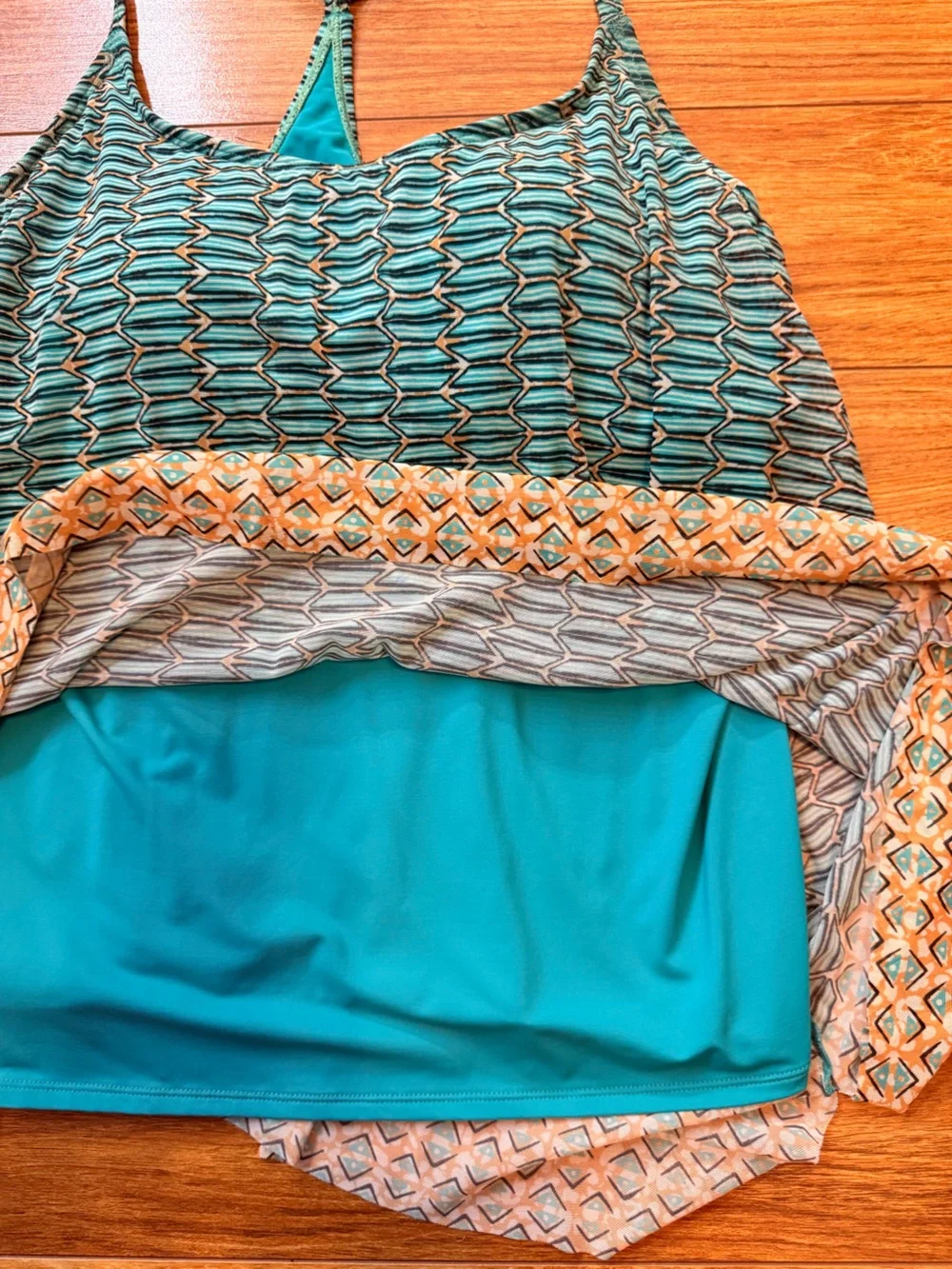Coco Reef Teal and Cream Geometric Tank Tunic Swim Tank 38C